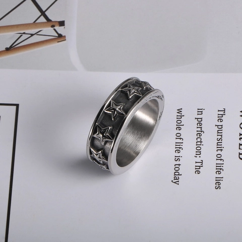 Pentagramm Stern Ring Edelstahl Vintage Retro Punk Stil Poliertes Band Schmuck Für Männer Frauen Paare