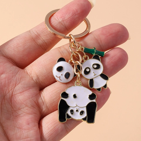 Simpatico Portachiavi Panda Smalto Bambù Ciondoli Cartone Animato Animale Lega Di Zinco Metallo Borsa Pendente Regalo