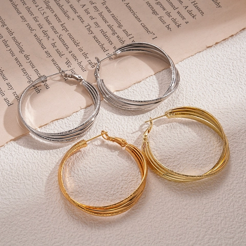 Orecchini A Cerchio Rotondi Geometrici A Più Strati Con Perno In Argento Rame Placcato Oro 18K Moda Da Donna
