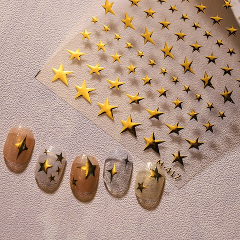 Autocollants Pour Ongles Étoiles Dorées Métalliques 3D Relief Auto-Adhésifs Motif Ciel Étoilé Brillant Pour Décoration Manucure DIY