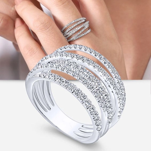 Anello Avvolgente Multistrato Rame Con Zircone Geometrico Irregolare Stile Hip Hop Gioielli Di Moda Per Donne