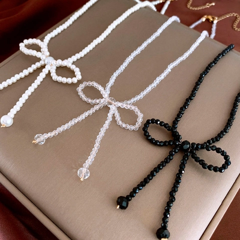 Collana Girocollo Con Fiocco Dolce Imitazione Perla Artificial Cristallo Perlina Catena Di Clavicola Gioielli Eleganti Per Donne Ragazze