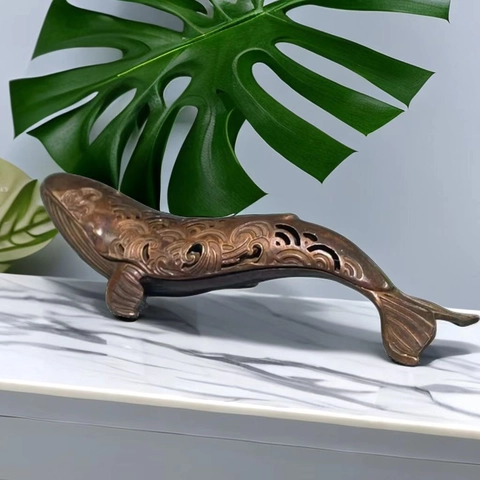 Walvis Wierookbrander Legering Metaal Hol Golfpatroon Retro Wierookhouder Home Office Desktop Ornament Antieke Stijl