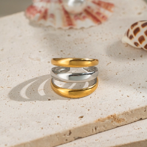 Minimalistische Meerlaagse Ring Van Goud En Zilverkleurig Roestvrij Staal Verstelbaar Geometrisch Chic Waterdicht Modern Sieraden