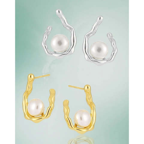 Boucles d'Oreilles Clous en Argent Sterling 925 Métal Liquide Irrégulier Goutte d'Eau Perle Artificielle pour Femme Bijoux Style Ins