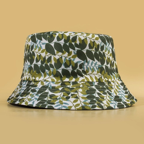 Reversible Bucket Hat Polyester Leaf Print Sun Protection Beach Vacation Tropical Floral Pastoral For Women Breathable