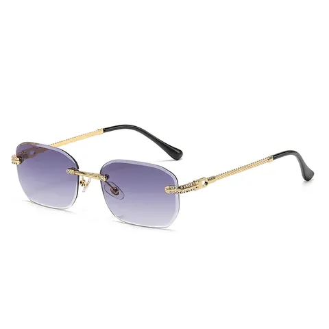 Gafas De Soleil Sin Montura Para Mujer Lente Degradada Diamantes De Imitación Marco De Metal Cuadradas Elegantes