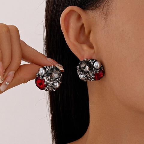 Orecchini A Perno Barocchi Vintage Da Donna Lega Cristallo Perla Artificial Con Perno In Argento Sterling 925
