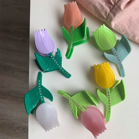 Elegante Tulpe Acetat Haarklammer Für Damen Strass Besetzt Blumen Haarclip Große Haarklammer Haarschmuck Für Langes Haar