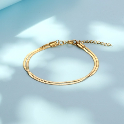 Double Layer Flat Snake Chain Bracelet Stainless Steel Minimalist Adjustable Versatile Jewelry For Women Fashion Accessory