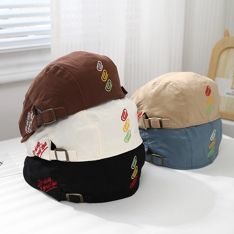 Béret Enfant Casquette Plate Coton Broderie Lettrage Motif Trombone Chapeau Réglable Pour Tout-Petits Garçons Filles
