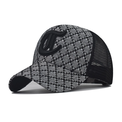 Gorra De Béisbol Trucker Cuadros Letra C Malla Ajustable Exterior Transpirable Deportivo Retro Algodón