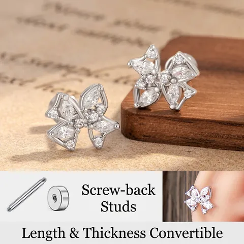 Orecchini A Lobo Con Fiocco A Farfalla Zircone Rame Gioielli Perno In Acciaio Inossidabile Chiusura A Vite Donna Elegante