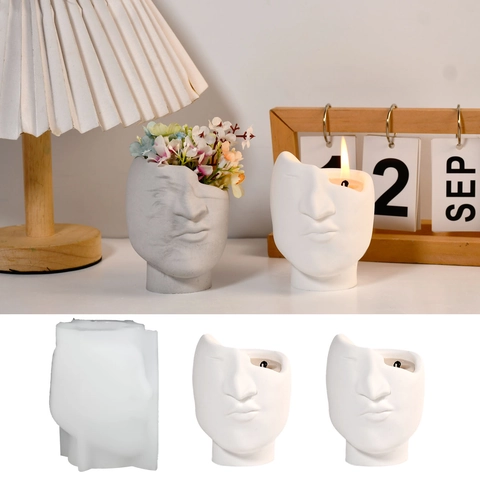 Half Face Human Portrait Silicone Mold DIY Storage Cup Flower Pot Candle Holder Resin Plaster Craft Art Decor FM1475