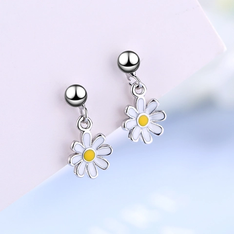 Pendientes De Gota De Margarita Dulce Estilo Coreano Fresco Esmalte Blanco Floral Amarillo Joyería De Cobre Mujer