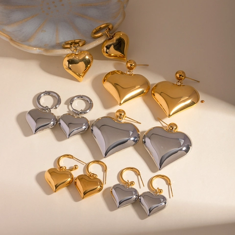 Herz Ohrhänger Edelstahl 3D Hochglanzpoliert Minimalistisch Trendig Creolen Modeschmuck Für Frauen