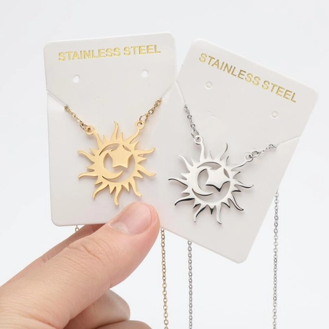 Collana Con Ciondolo Viso Sole Acciaio Inossidabile Cavo Sole Luna Stella Geometrico Retro Boho Per Donne