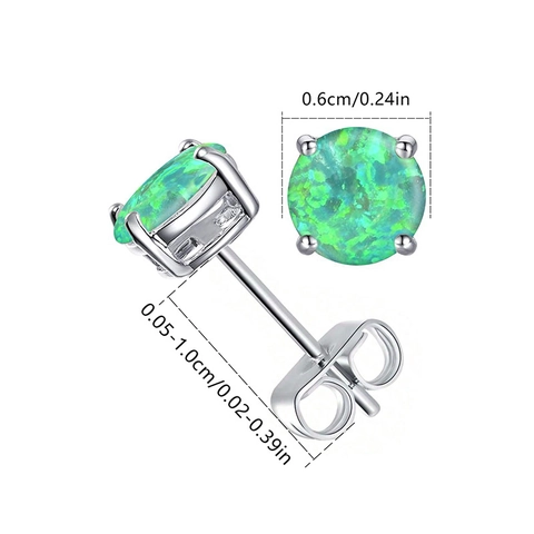 Fashion Round Artificial Opal Stud Earrings For Women Copper Gold Plated Synthetic Green Blue Orange Opal Ear Jewelry