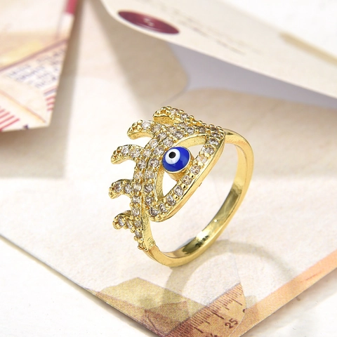 Anillo Abierto Evil Eye Cobre Chapado En Oro 18K Circonita Esmalte Ajustable Joyería De Moda Vintage Para Mujeres