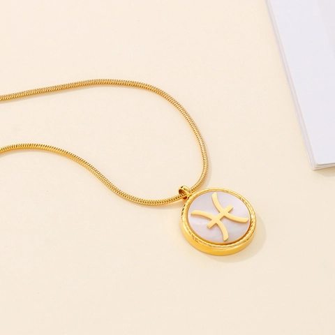 Zodiac Sign Hanger Ketting Roestvrij Staal 18K Verguld Wit Kunstparelmoer Schelp Inleg Slangenketting Voor Dames