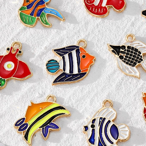 Ciondoli Pesci Tropicali Lega Smalto Per Creazione Gioielli DIY Animali Marini Colorati Orecchini Portachiavi