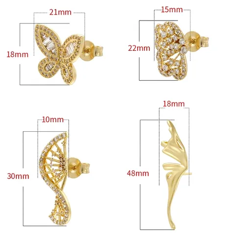Copper Butterfly Wing Zirconia Stud Earrings Fashion Elegant Animal Inlaid Jewelry For Women Party Daily Wear Accessory