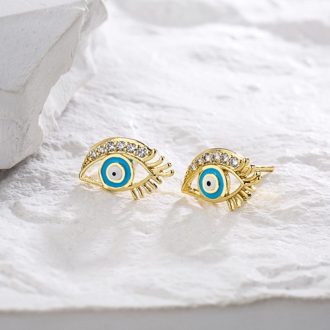 Böser Blick Ohrstecker 18K Vergoldet Kupfer Zirkon Emaille Schmetterling Schleife Geometrisch Böhmischer Schmuck Für Damen