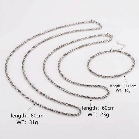 Conjunto De Joyas De Acero Inoxidable Collar Y Pulsera De Cadena De Cuerda Trenzada Para Hombres Mujeres Estilo Hip Hop