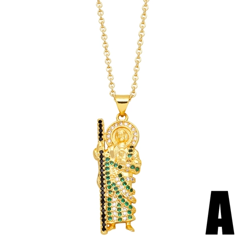 Collier Pendentif Saint Jude Cuivre Plaqué Or 18K Zircone Cubique Colorée Bijoux Religieux Femmes