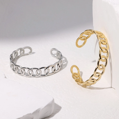 Brazalete Abierto De Eslabones De Cadena De Acero Inoxidable Joyería Minimalista Geométrica Para Mujeres Chapado En Oro