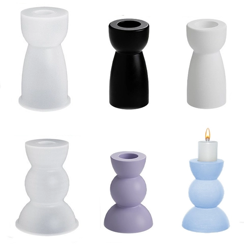 Geometric Candle Holder Silicone Mold Minimalist Bubble Ball Cylinder Roman Column DIY Resin Plaster Craft Tool