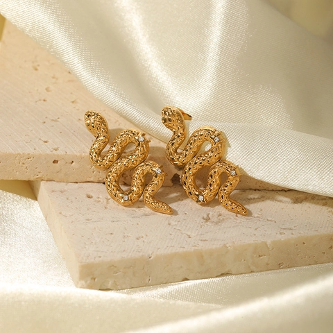 Schlangenohrstecker 18K Vergoldeter Edelstahl Mit Zirkonia Tierform Schmuck Für Frauen Persönlichkeit