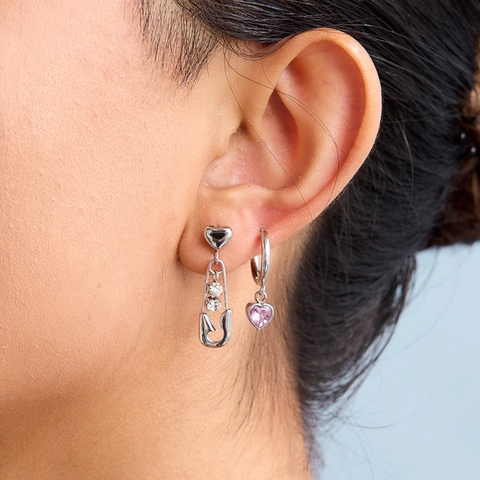 Roestvrijstalen Oorbellen Roze Zirkoon Hart Waterdruppel Paperclip Hoops Waterdicht Hypoallergeen Mode Sieraden Voor Dames