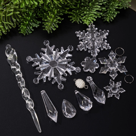 Acrylic Christmas Tree Ornaments Clear Snowflake Icicle Hanging Pendants Winter Holiday Party Decoration Home Festive Ornament
