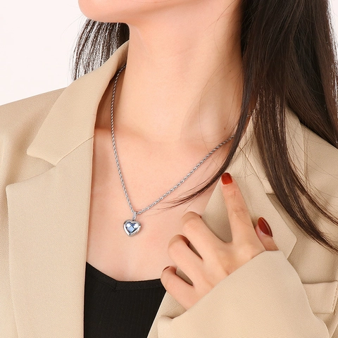 Herz Anhänger Halskette Edelstahl Mehrfacettiertes Glas Kristall Elegantes Schmuckstück Für Damen Modisches Accessoire