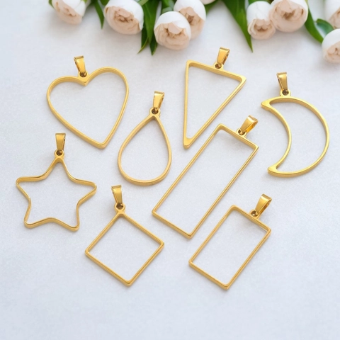 Geometric Hollow Pendant Frames Stainless Steel DIY Jewelry Making Findings For Resin Epoxy Earring Necklace