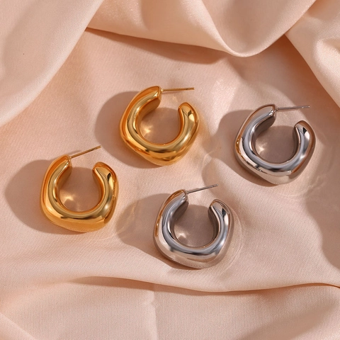 Square Chamfered Hollow Hoop Earrings Stainless Steel Vacuum Plated Geometric Fashion Jewelry For Women