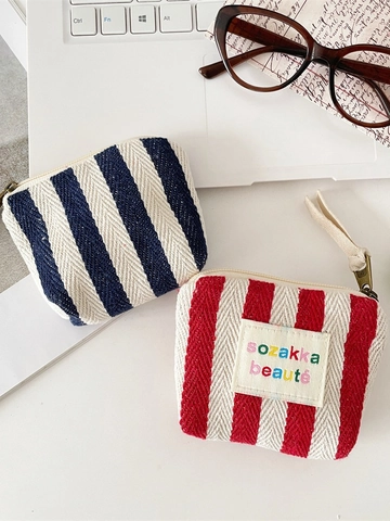 Mini Kosmetiktasche Segeltuch Vertikale Streifen Lippenstift Aufbewahrungstasche Tragbar Reißverschluss Kleiner Münzbeutel Schick