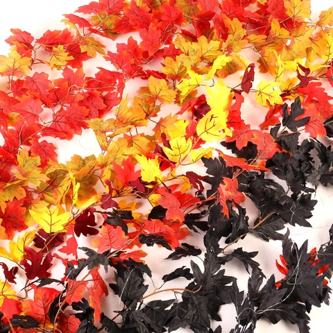 Guirnalda De Hojas De Arce Artificial LED PVC Vid De Otoño Calabaza Girasol Halloween Decoración Pared Hogar