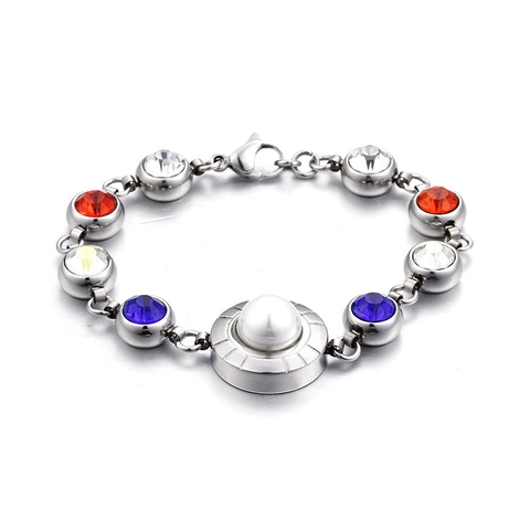 Bracciale Di Moda Per Donne In Acciaio Inossidabile 316L Con Cristalli Colorati E Perla Artificial Di Conchiglia Gioiello Elegante