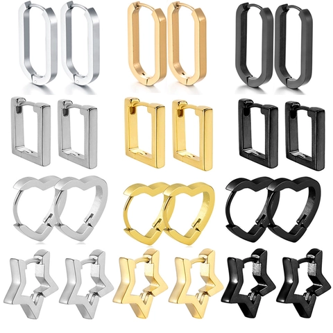 Orecchini A Cerchio Geometrici In Acciaio Inossidabile Stella Cuore Quadrato Rettangolo Huggie Punk Retro Per Donne Uomini