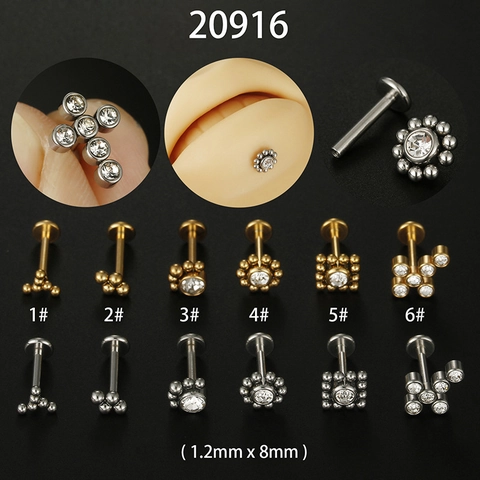 316L Ανοξείδωτο Ατσάλι Lip Studs με Ζιρκόνια Επίπεδη Πίσω Πλευρά Σκουλαρίκια Χόνδρου Κοσμήματα Piercing Unisex