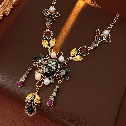 Collar Con Colgante Vintage Aleación Resina Concha Perla Artificial Sintética Strass Colorido Barroco Estilo Palacio Borlas Joyería Para Mujer