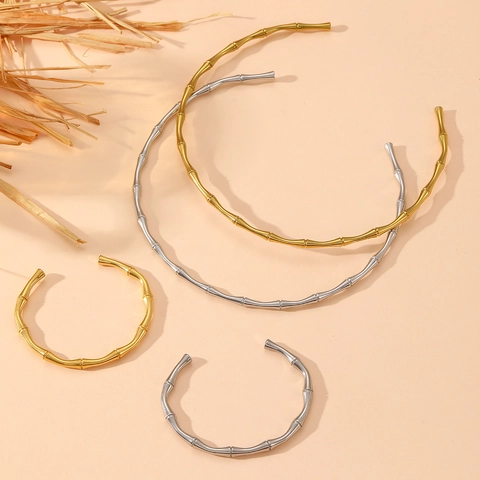 Gargantilla Y Brazalete De Bambú Retro Acero De Titanio No Se Desvanece Pulido Para Mujer Minimalista Estilo Vintage