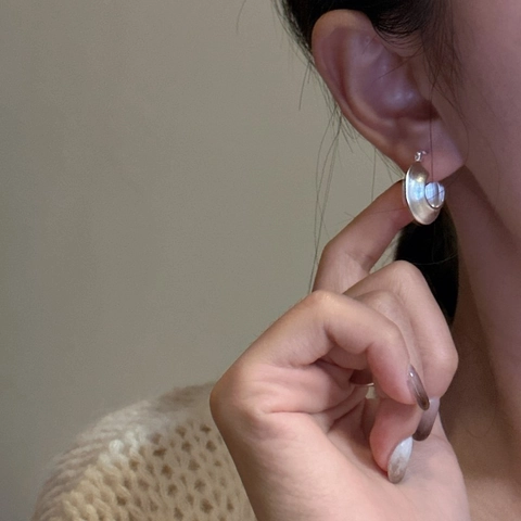 S925 Sterling Silver Matte Frosted Ear Buckle Korean Minimalist Retro Hoop Earrings For Women Niche Design Geometric Silver Jewelry