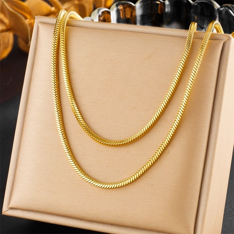 Layered Snake Bone Chain Necklace Stainless Steel Golden Minimalist Fashion Jewelry For Women Elegant Simple Punk Style