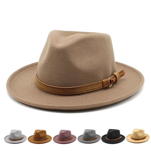 Sombrero Fedora De Fieltro De Lana Ala Ancha Vintage British Jazz Cap Con Banda De Cuero Decorativa Hebilla De Metal