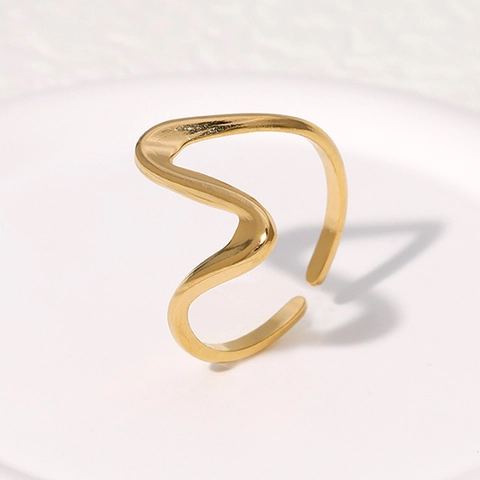 Wave Open Ring Stainless Steel Minimalist Adjustable Geometric Modern Jewelry For Women