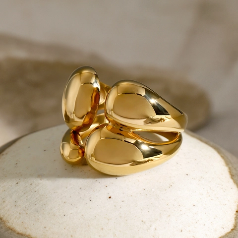 Minimalist Irregular Liquid Metal Ring Gold Plated Stainless Steel Geometric Aesthetic Adjustable Jewelry For Women
