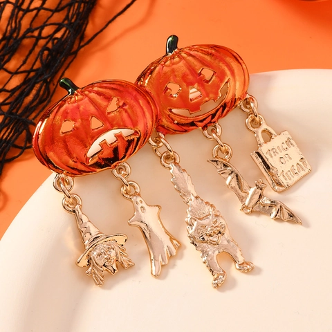Halloween Pumpkin Brooch Pin Alloy Enamel Festive Witch Ghost Cat Bat Badge For Women Party Costume Jewelry Accessories